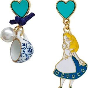 Cute Alice in Wonderland Mismatch Style Earrings - Handmade Lightweight Stainles